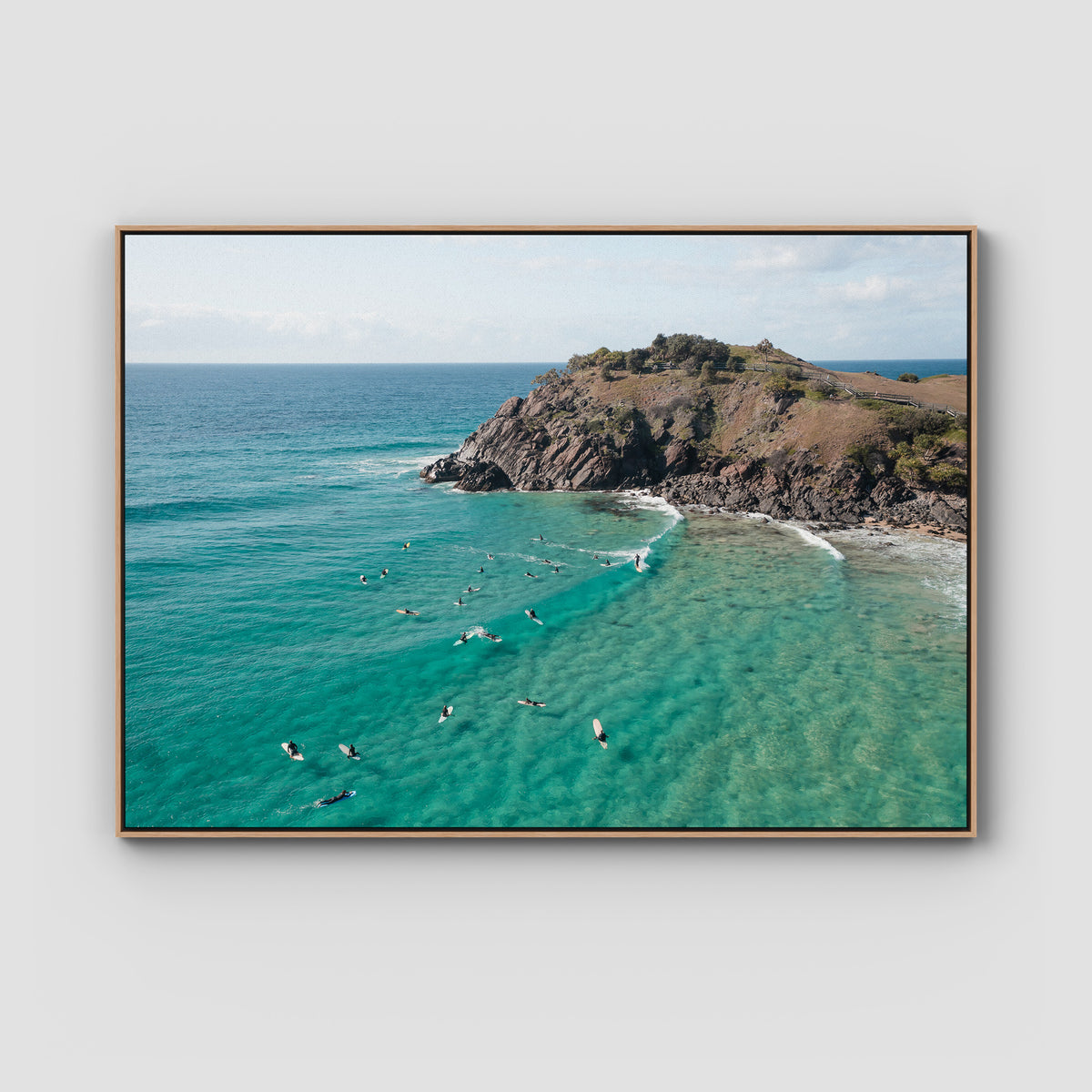 Cabarita Longboarder - Fine Art Print - Float Frame Canvas - Raw Oak - Landscape