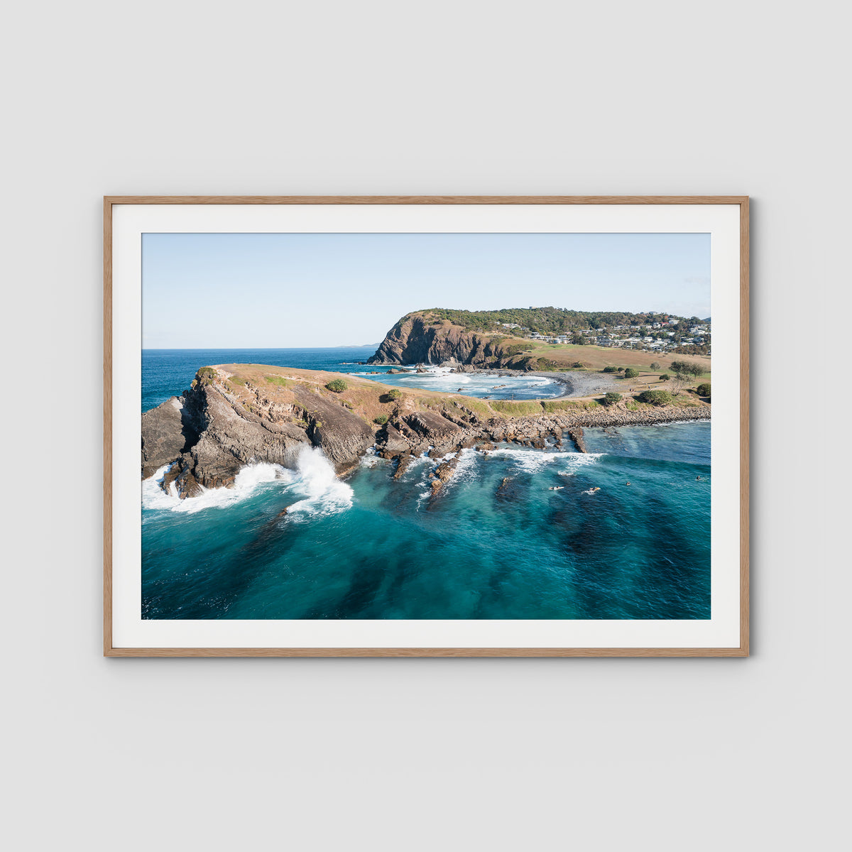Crescent Head Point - Art Print - Traditional Frame - Raw Oak - Landscape