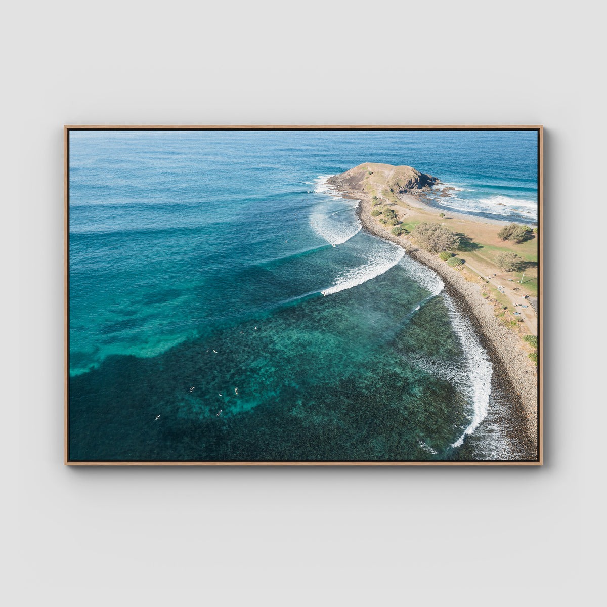 Crescent Head  Swell Lines iii - Art Print - Float Frame Canvas - Raw Oak - Landscape