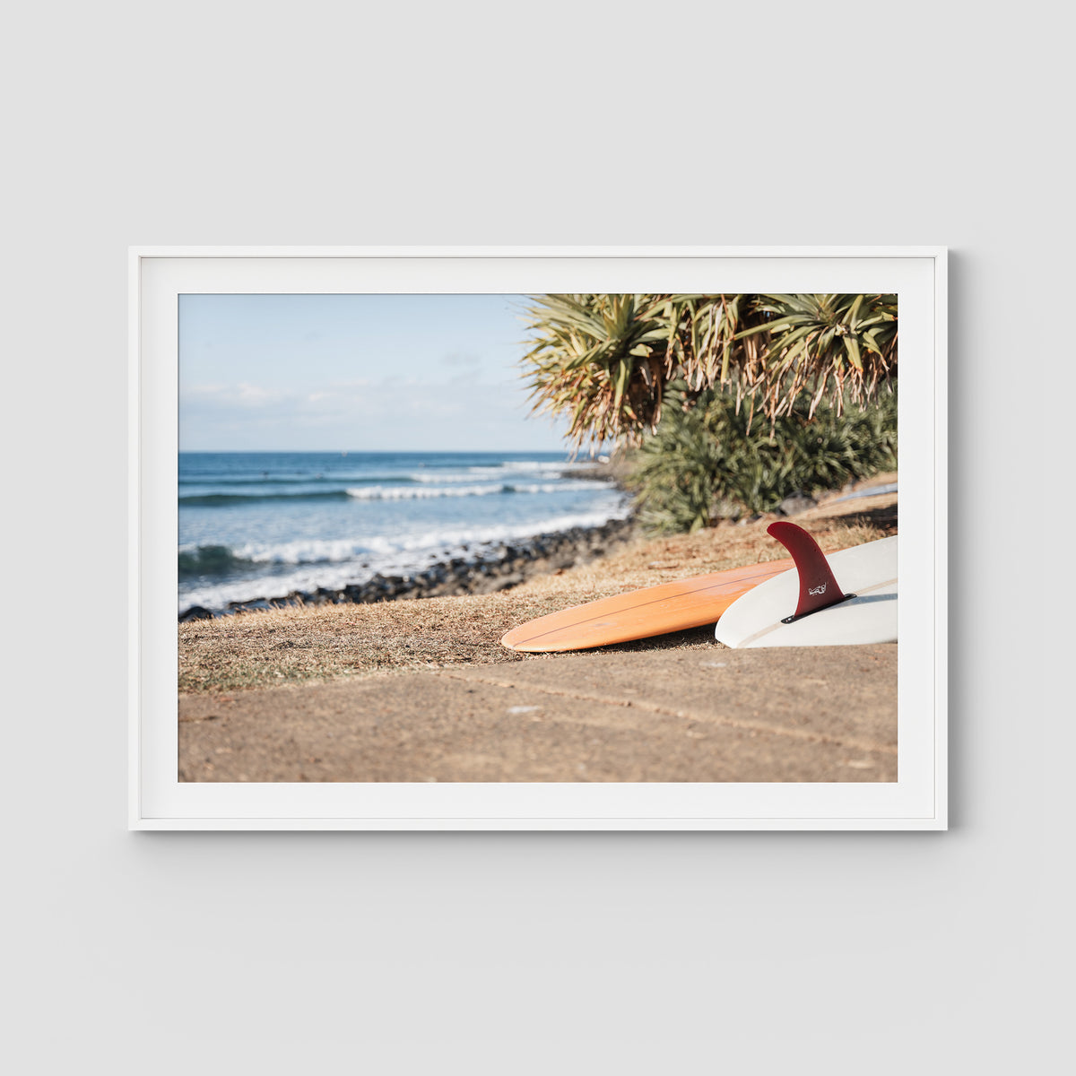 Single Fin Love - Crescent Head - Art Print - Traditional Frame - White - Landscape