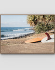 Single Fin Love - Crescent Head - Art Print - Float Frame Canvas - Raw Oak - Landscape