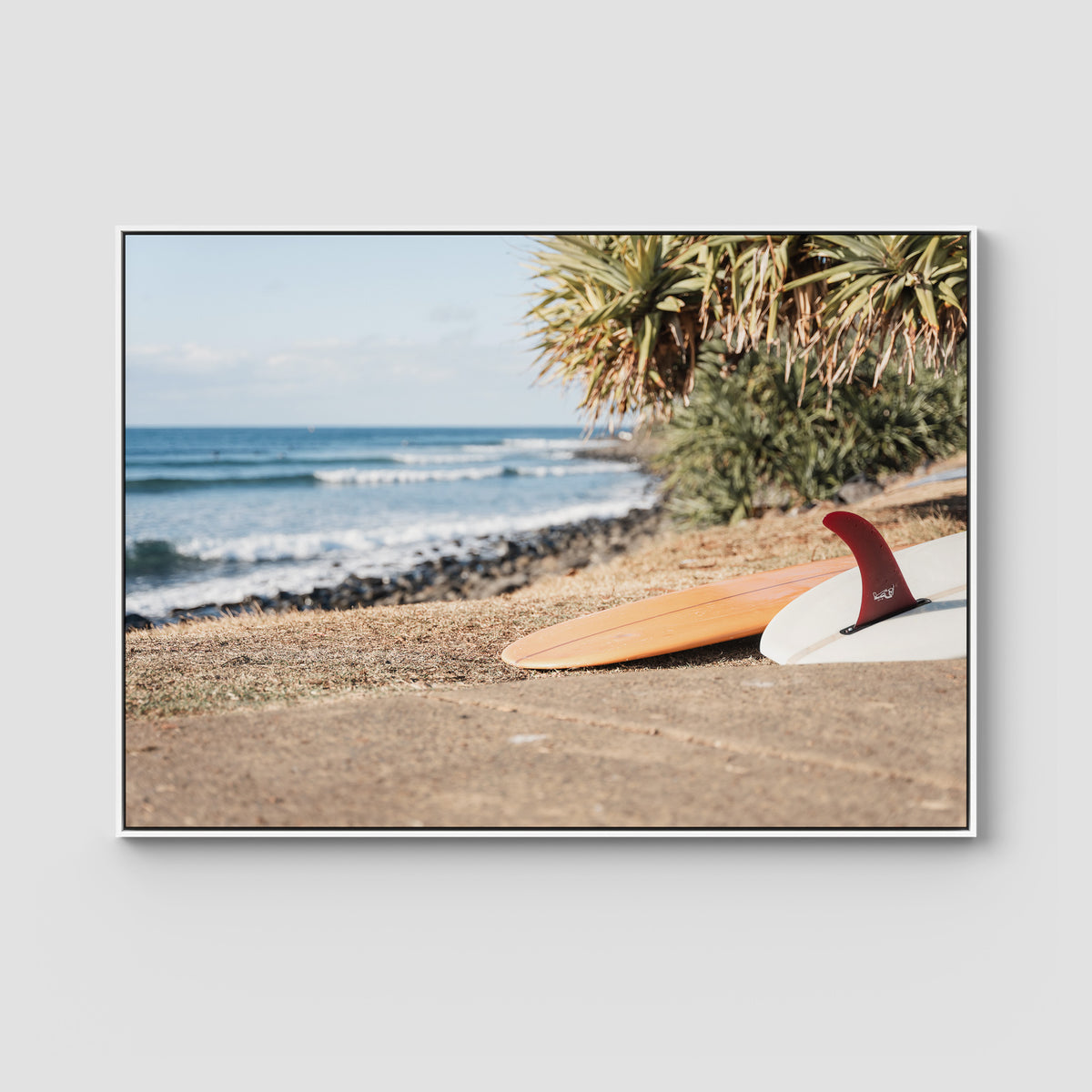 Single Fin Love - Crescent Head - Art Print - Float Frame Canvas - White - Landscape