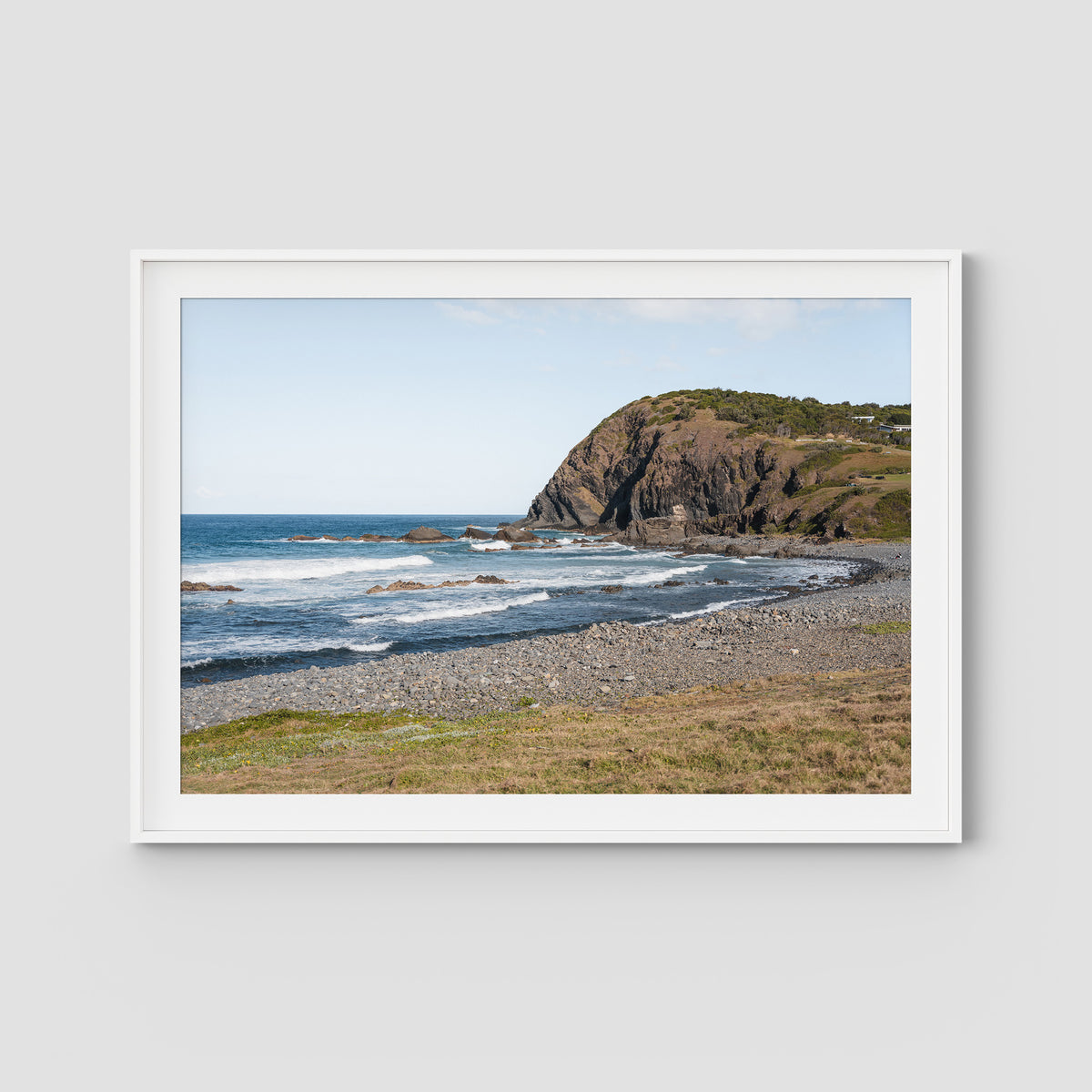 Pebbly Beach - Crescent Head - Art Print - Traditional Frame - White - Landscape