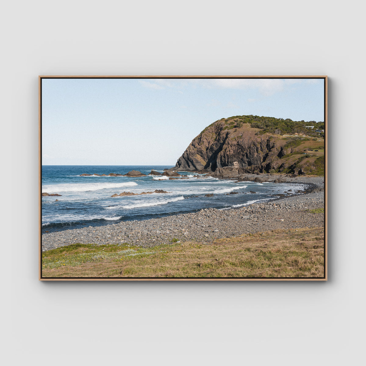 Pebbly Beach - Crescent Head - Art Print - Float Frame Canvas - Raw Oak - Landscape