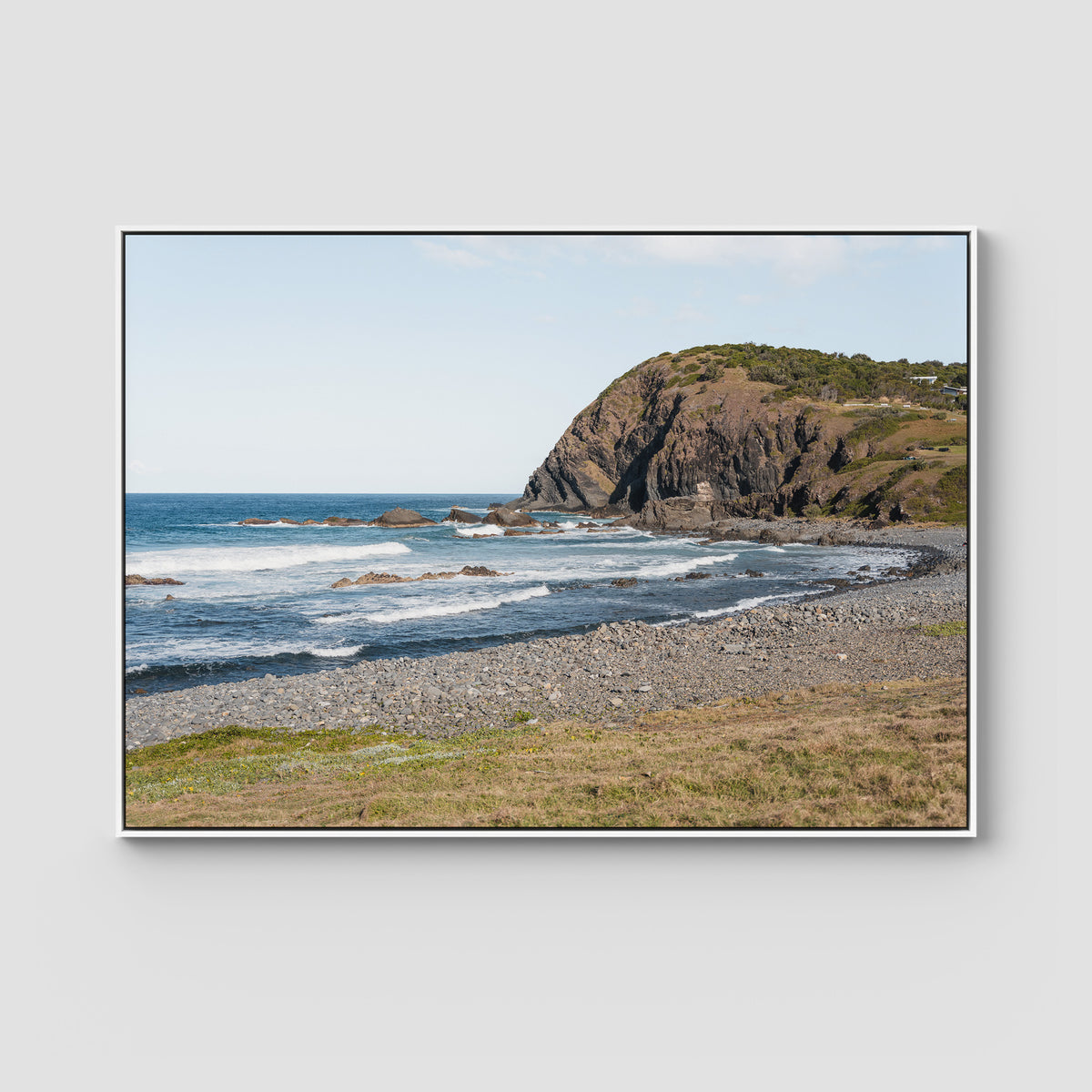 Pebbly Beach - Crescent Head - Art Print - Float Frame Canvas - White - Landscape