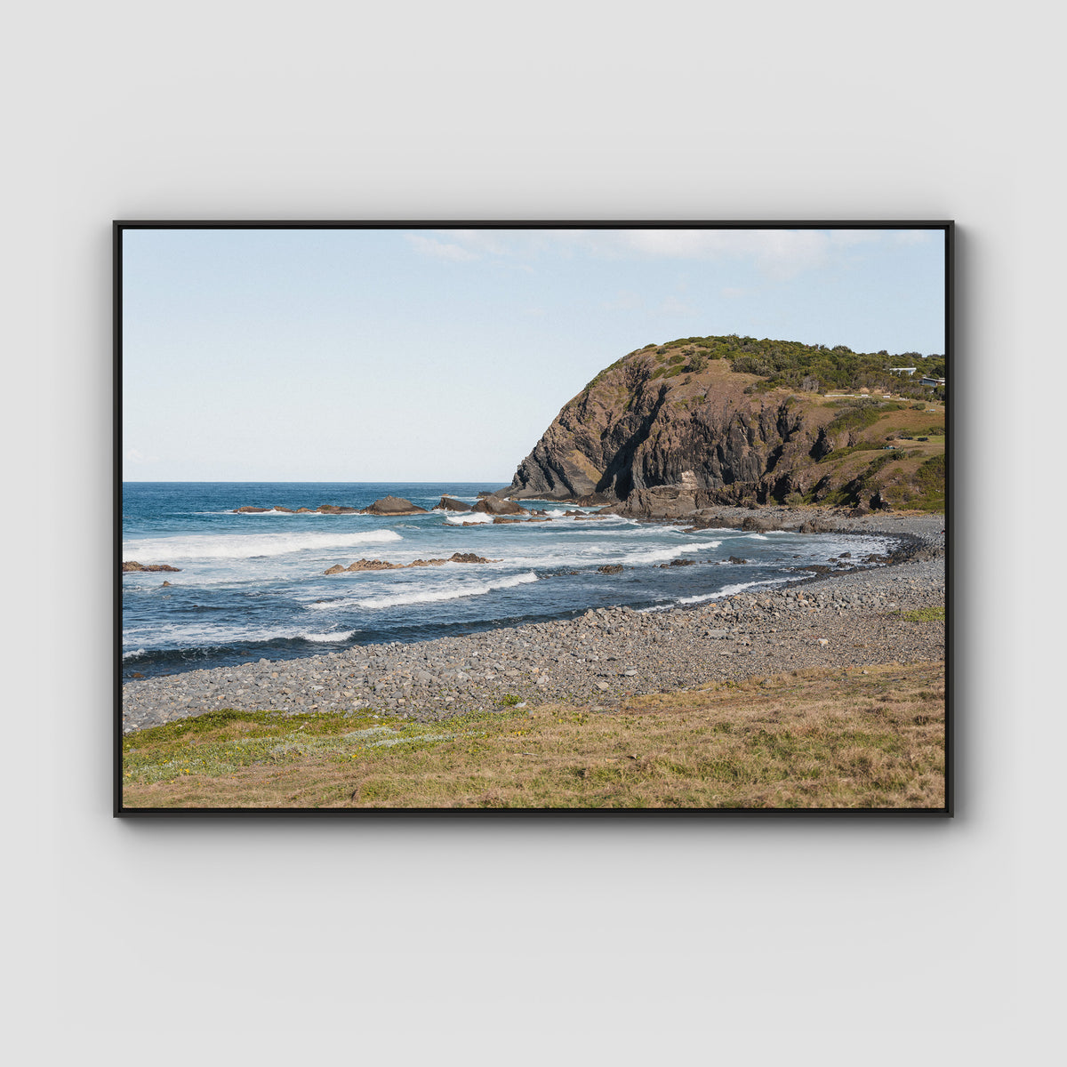Pebbly Beach - Crescent Head - Art Print - Float Frame Canvas - Black - Landscape