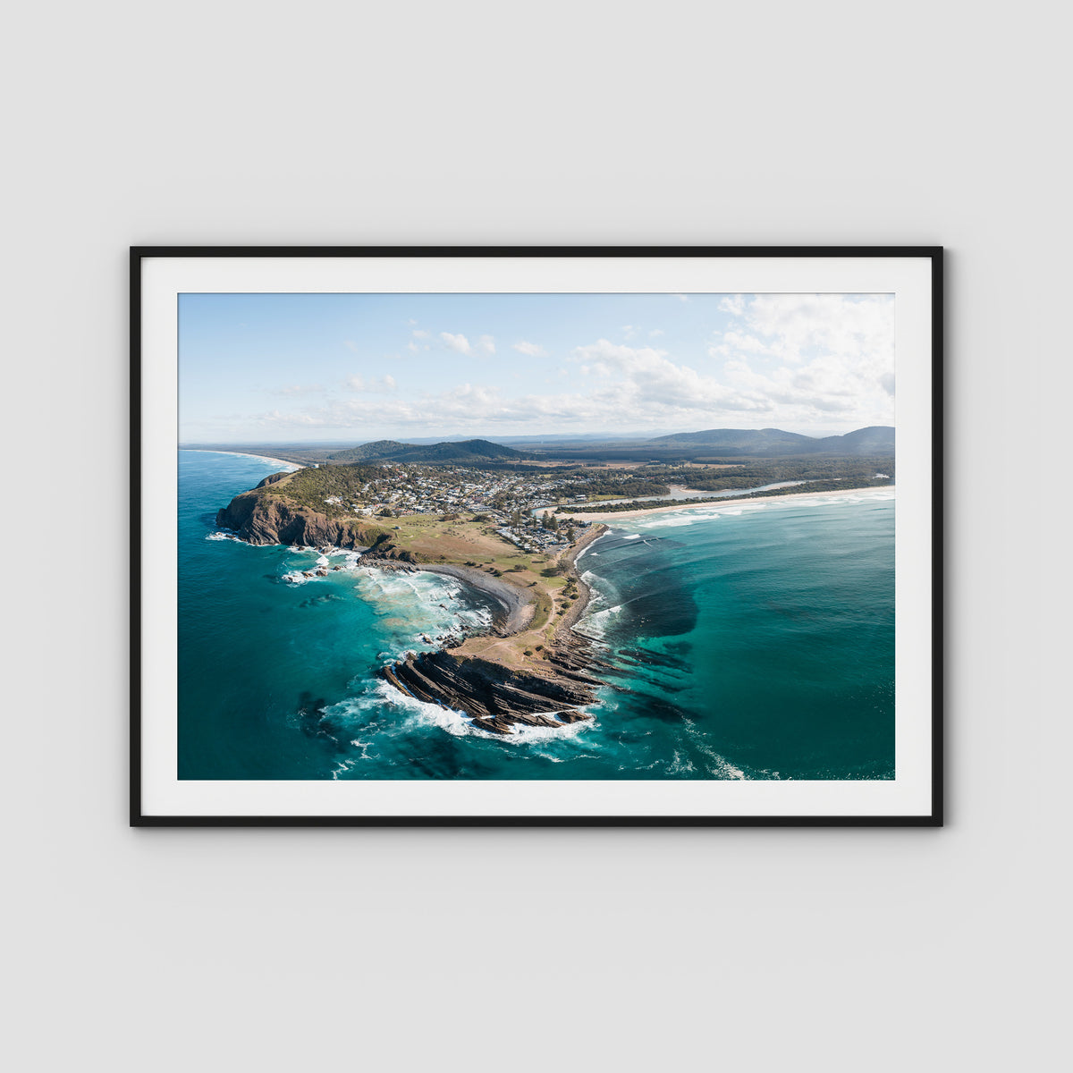 Crescent Head Headland Panorama - Art Print - Traditional Frame - Black - Landscape