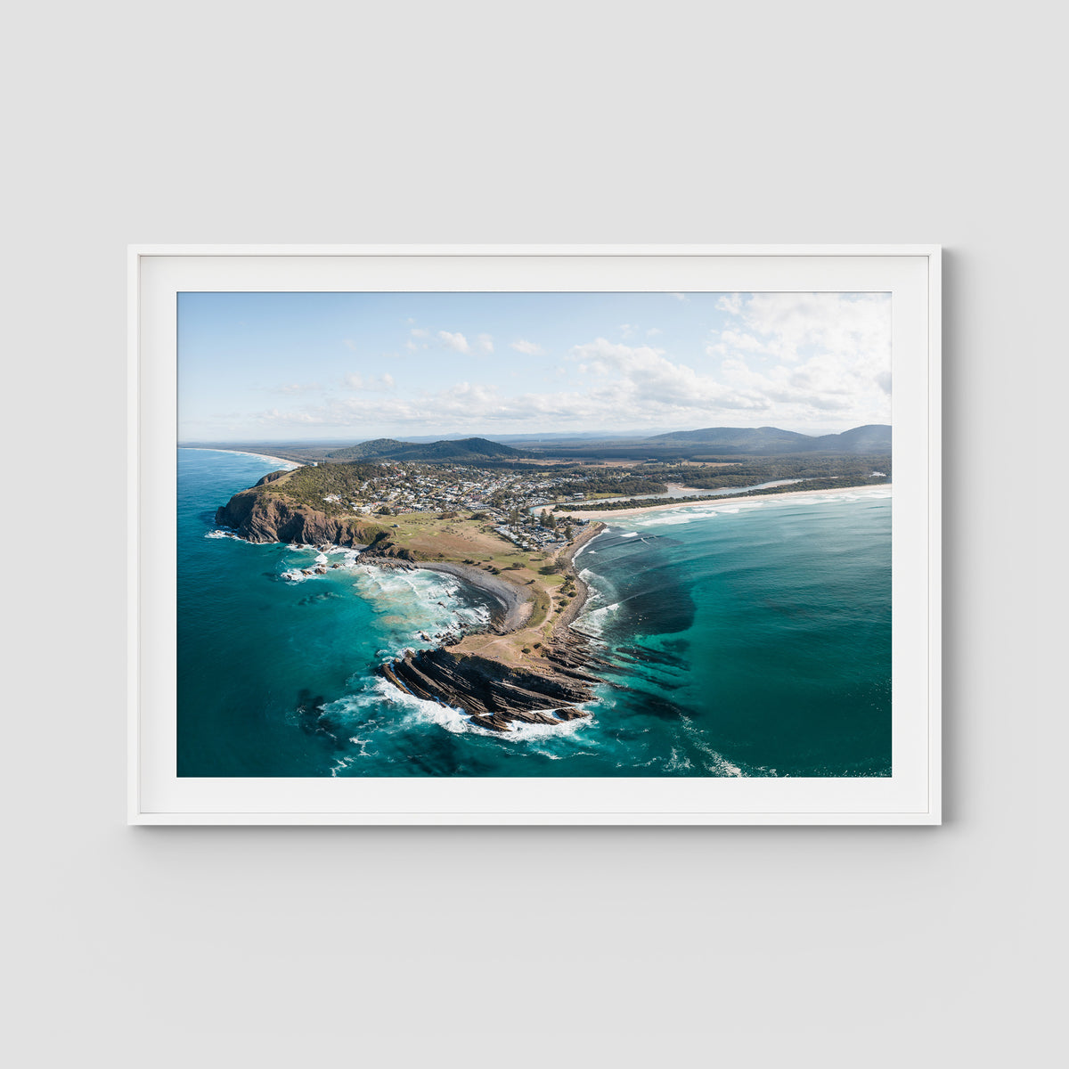 Crescent Head Headland Panorama - Art Print - Traditional Frame - White - Landscape