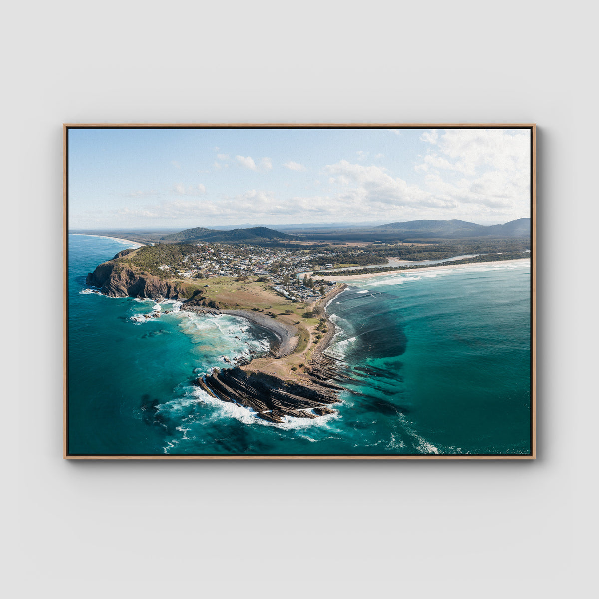 Crescent Head Headland Panorama - Art Print - Float Frame Canvas - Raw Oak - Landscape