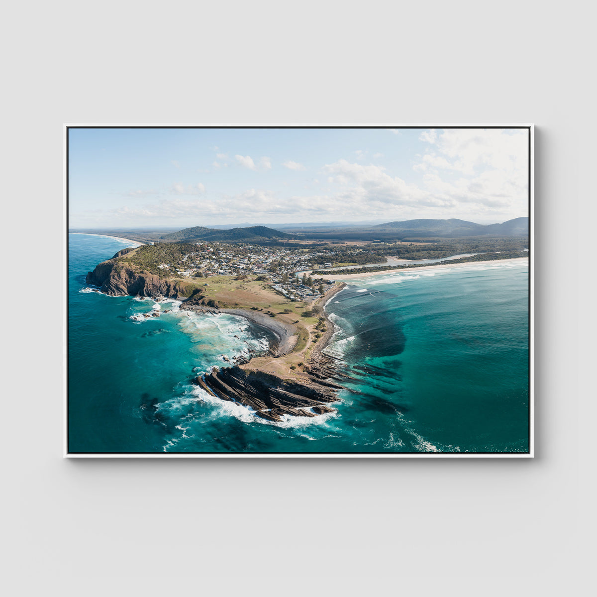 Crescent Head Headland Panorama - Art Print - Float Frame Canvas - White - Landscape