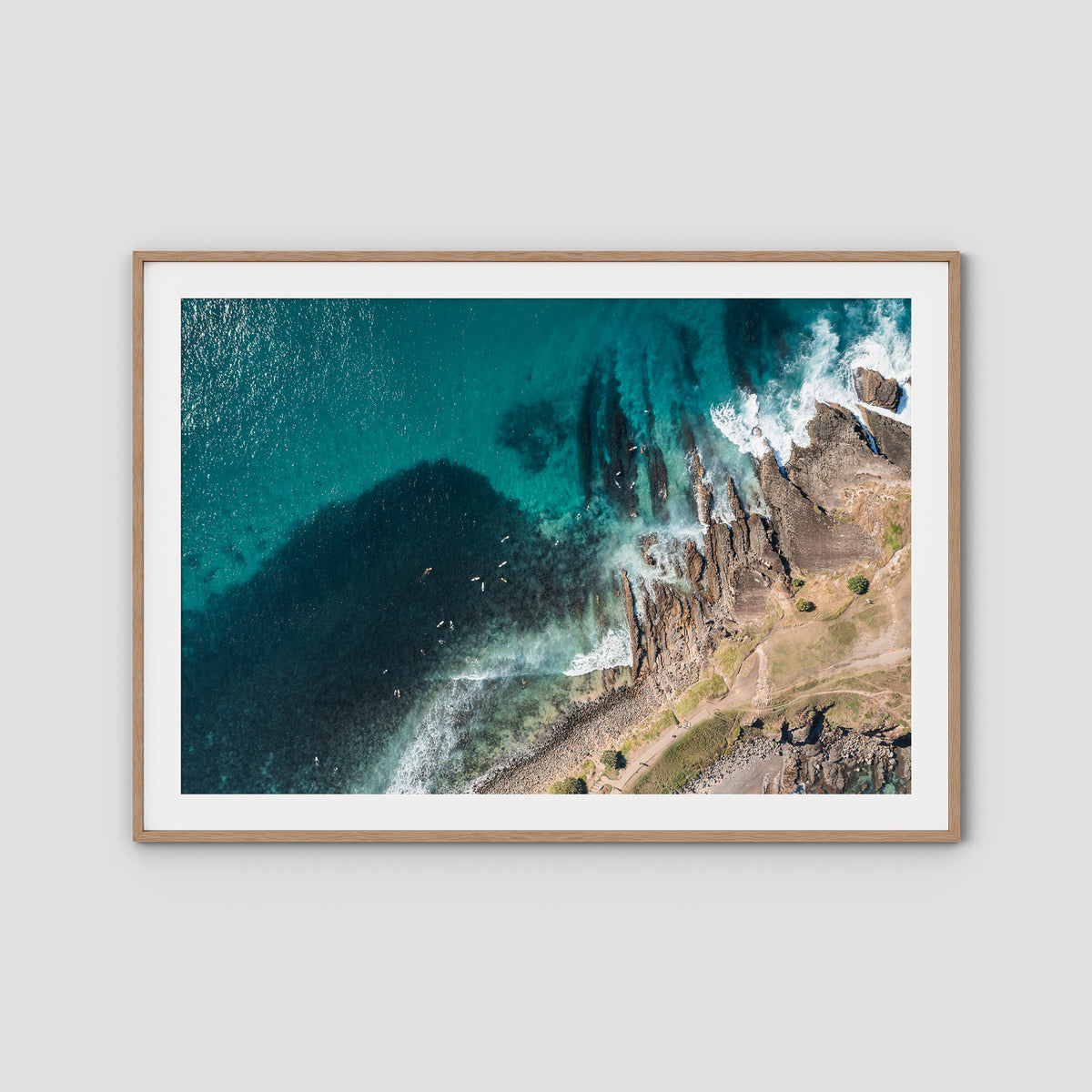 Crescent Head Top Down - Art Print - Traditional Frame - Raw Oak - Landscape