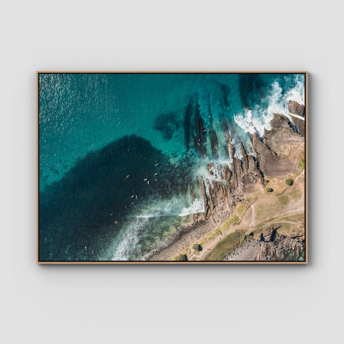 Crescent Head Top Down - Art Print - Float Frame Canvas - Raw Oak - Landscape