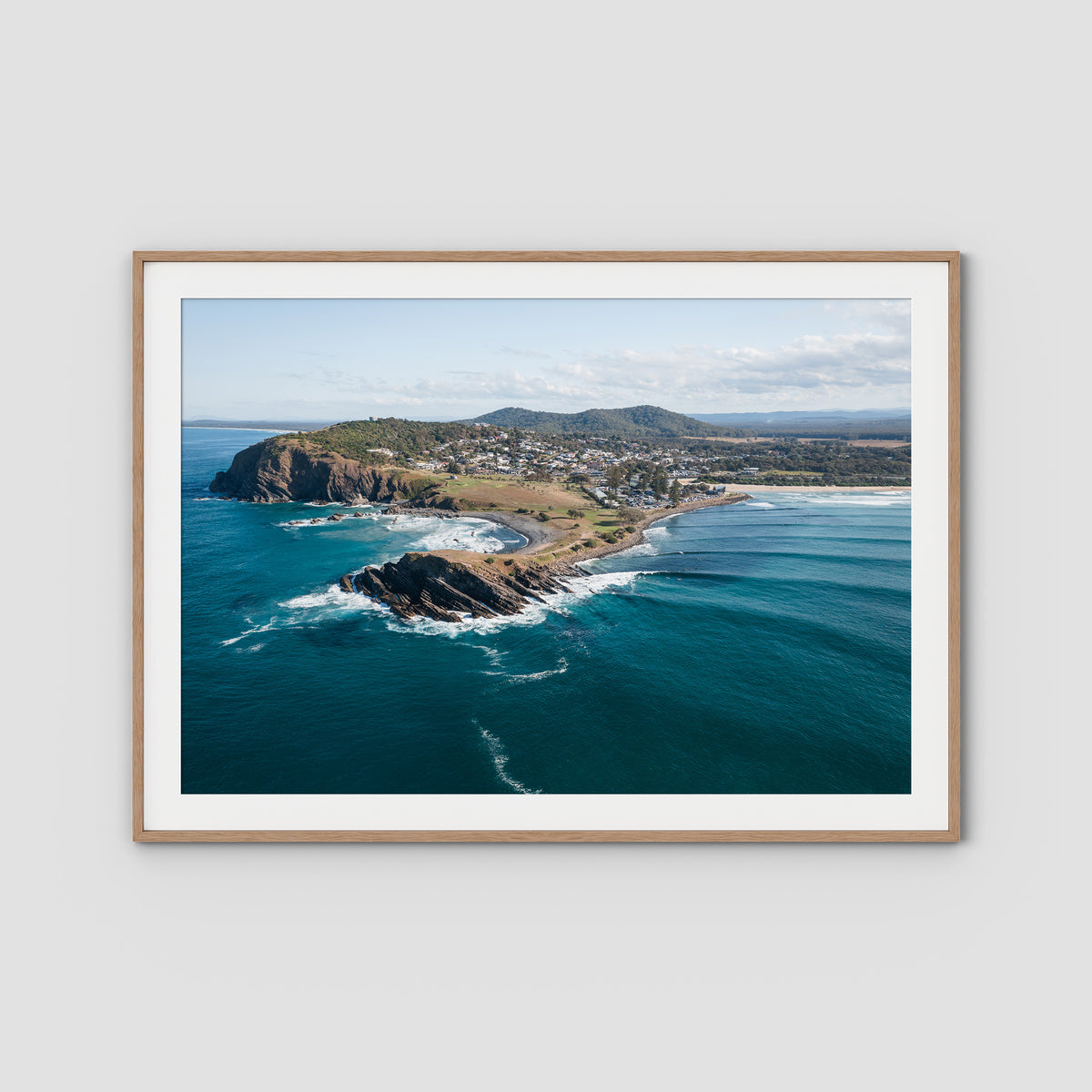 Crescent Head Headland ii - Art Print - Traditional Frame - Raw Oak - Landscape
