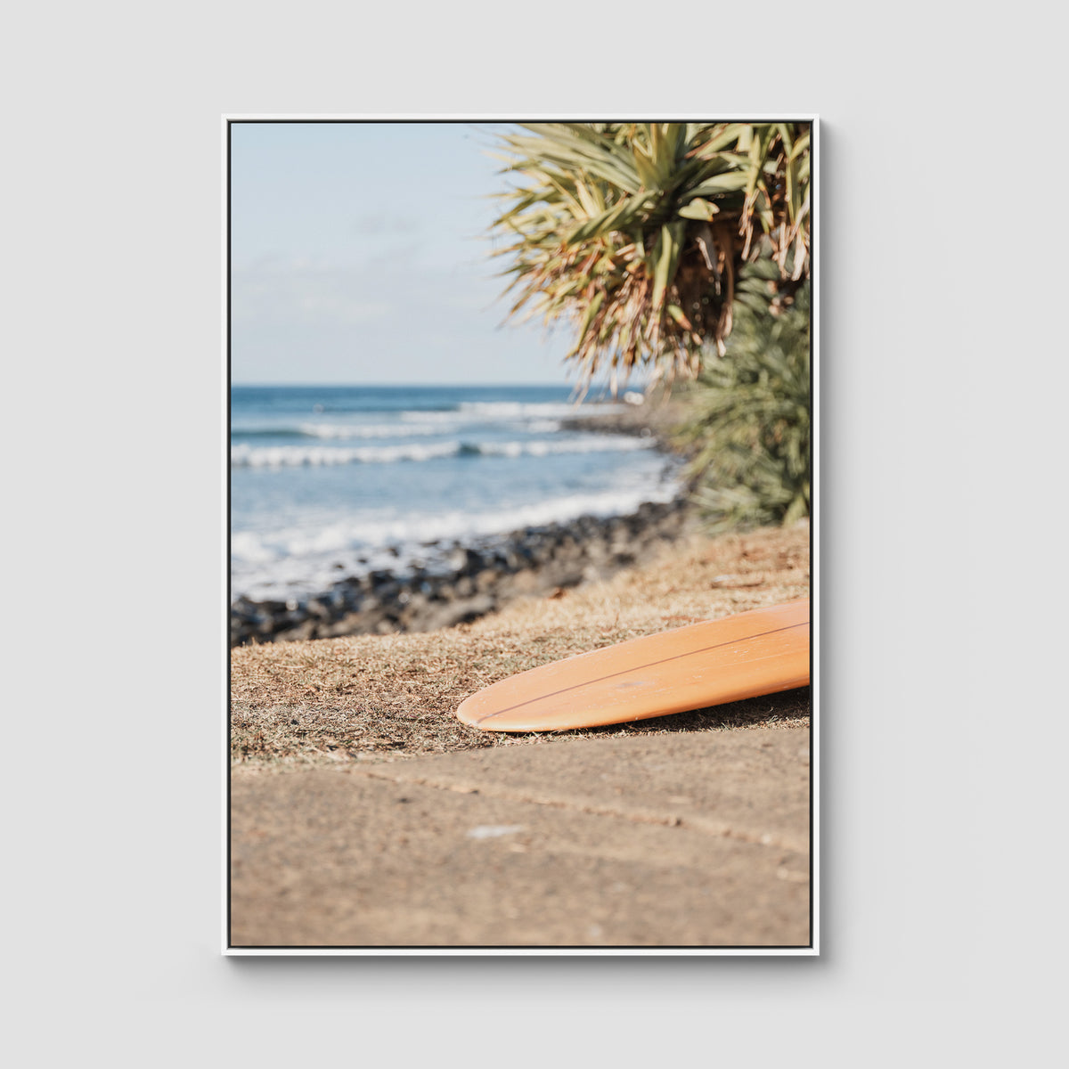 Single Fin Love - Crescent Head - Art Print - Float Frame Canvas - White - Portrait