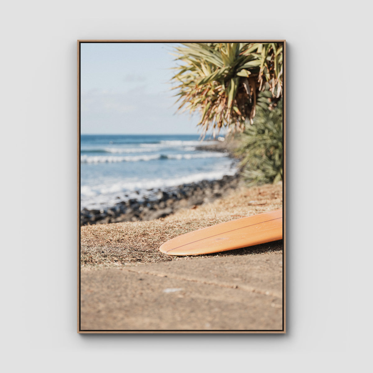 Single Fin Love - Crescent Head - Art Print - Float Frame Canvas - Raw Oak - Portrait