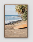 Single Fin Love - Crescent Head - Art Print - Float Frame Canvas - Raw Oak - Portrait
