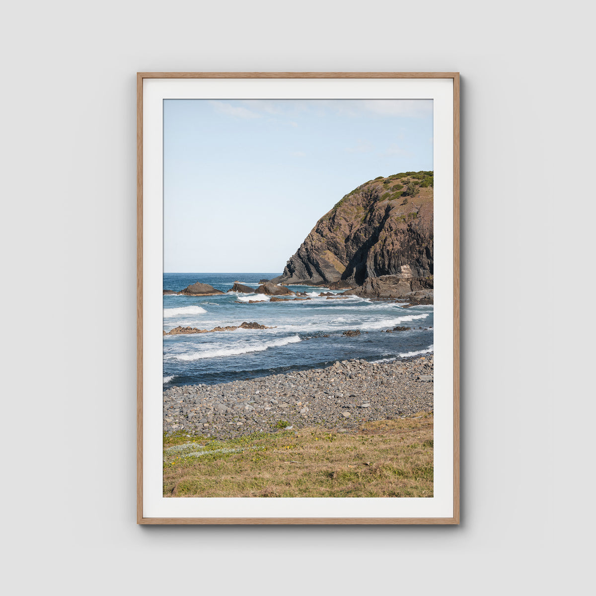 Pebbly Beach - Crescent Head - Art Print - Traditional Frame - Raw Oak - Portrait