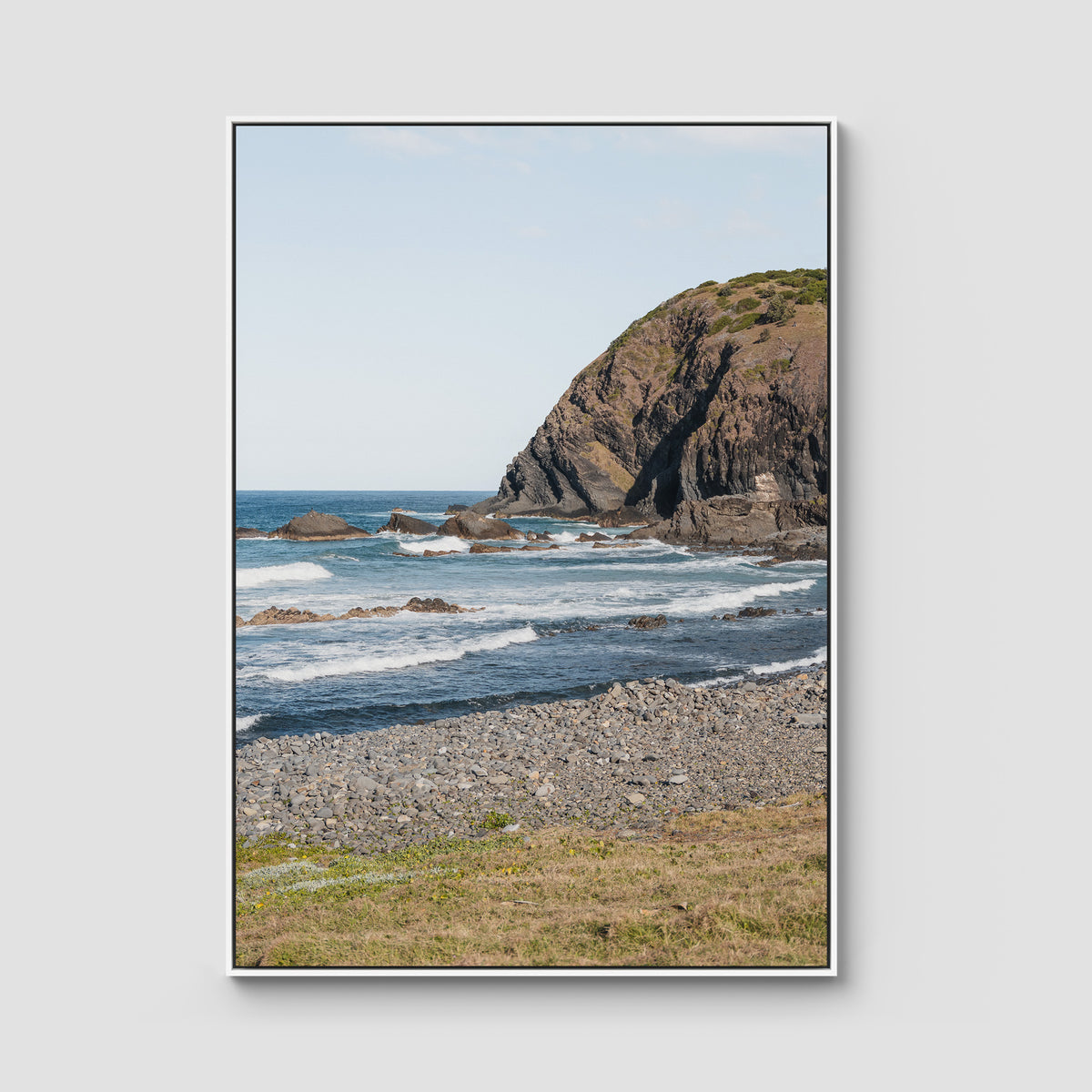 Pebbly Beach - Crescent Head - Art Print - Float Frame Canvas - White - Portrait