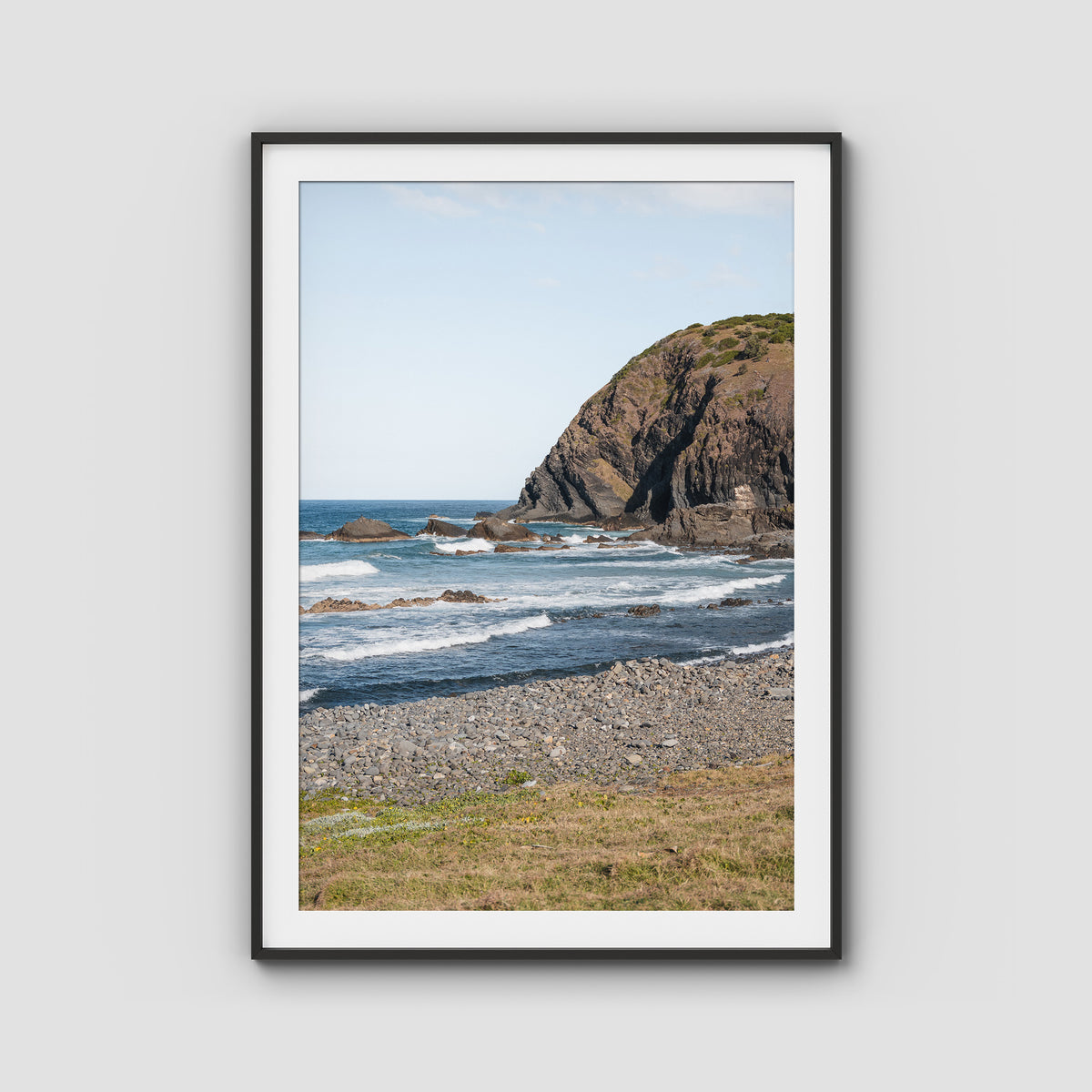 Pebbly Beach - Crescent Head - Art Print - Traditional Frame - Black - Portrait
