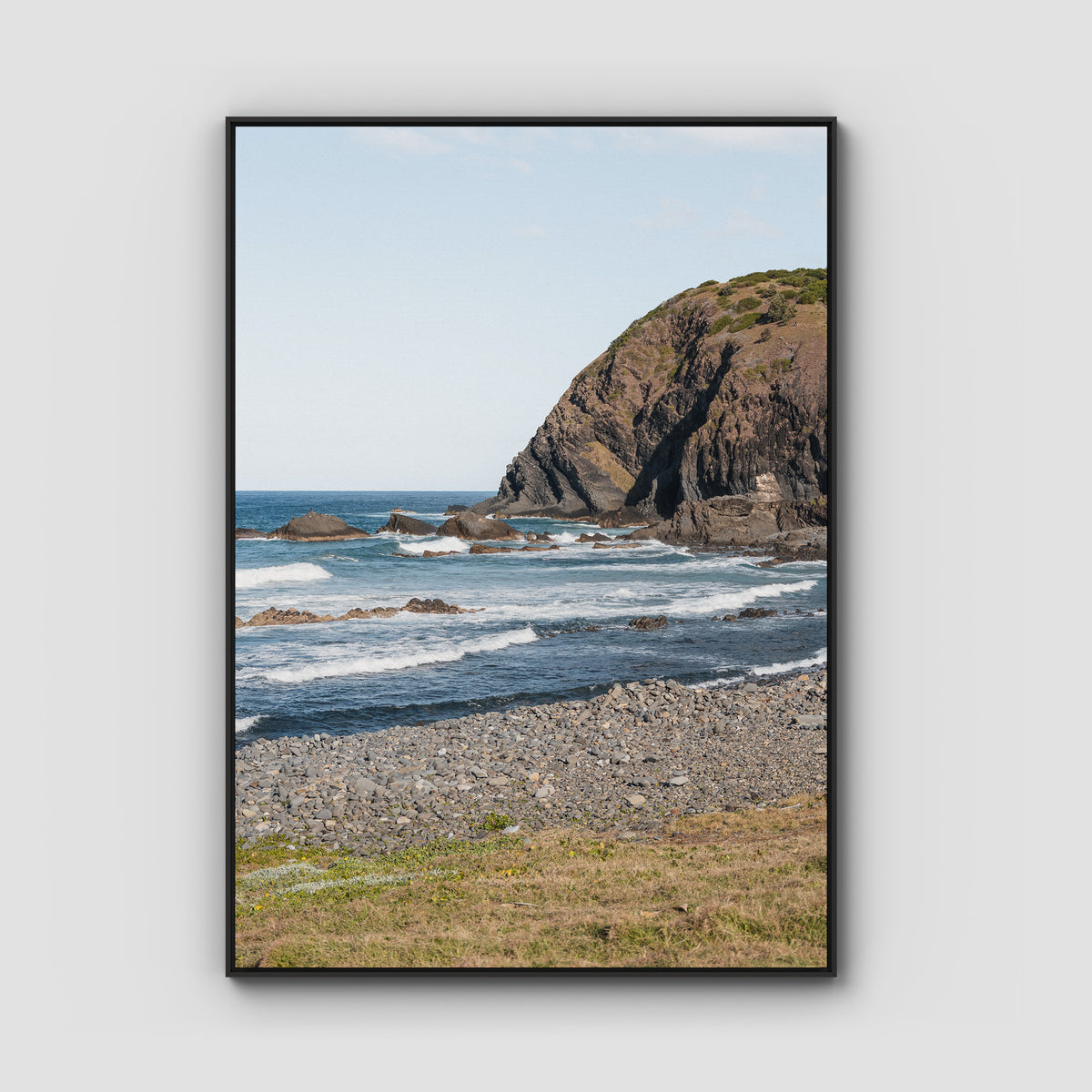 Pebbly Beach - Crescent Head - Art Print - Float Frame Canvas - Black - Portrait