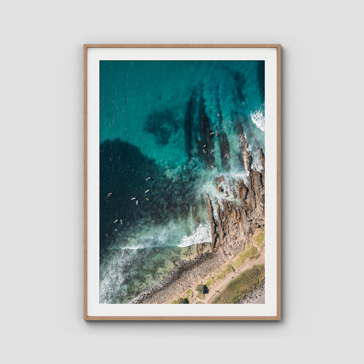 Crescent Head Top Down - Art Print - Traditional Frame - Raw Oak - Portrait