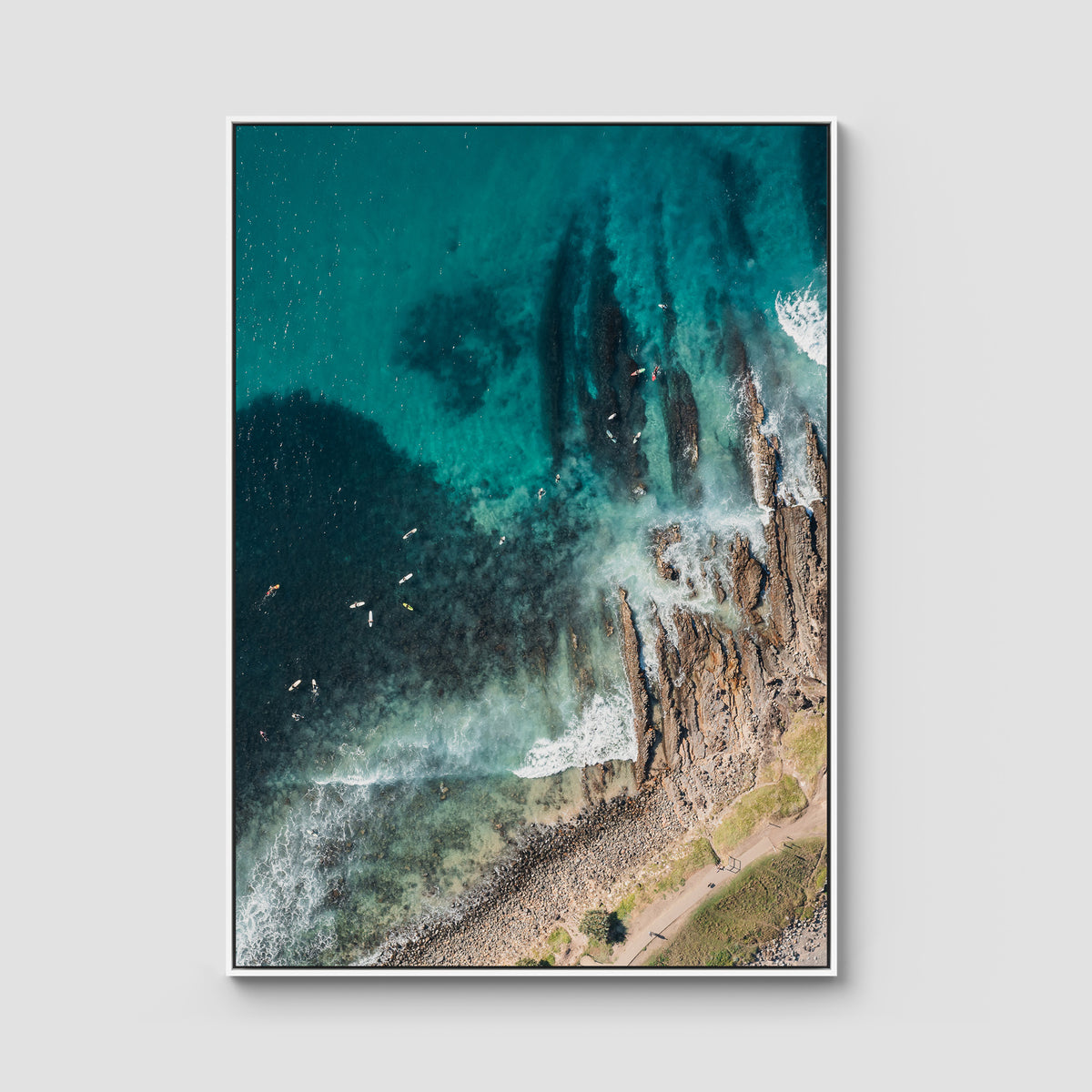 Crescent Head Top Down - Art Print - Float Frame Canvas - White - Portrait