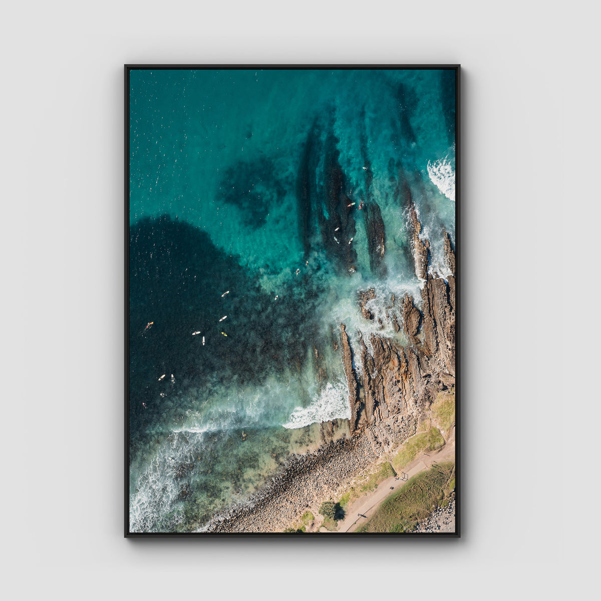 Crescent Head Top Down - Art Print - Float Frame Canvas - Black - Portrait