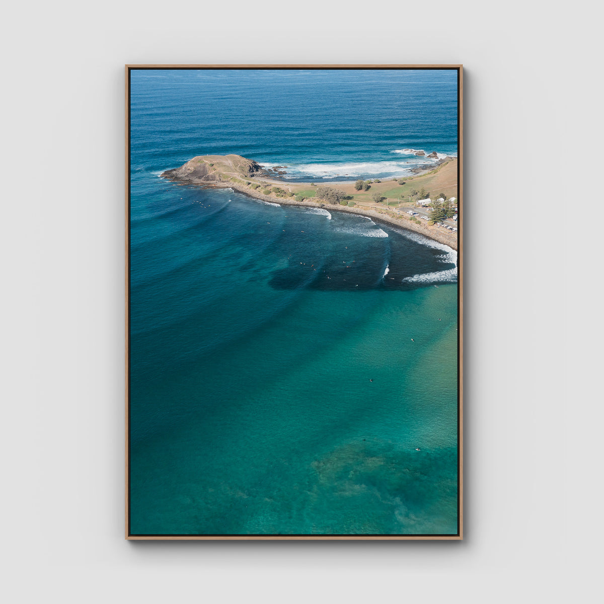 Crescent Head Swell Lines ii - Art Print - Float Frame Canvas - Raw Oak - Portrait