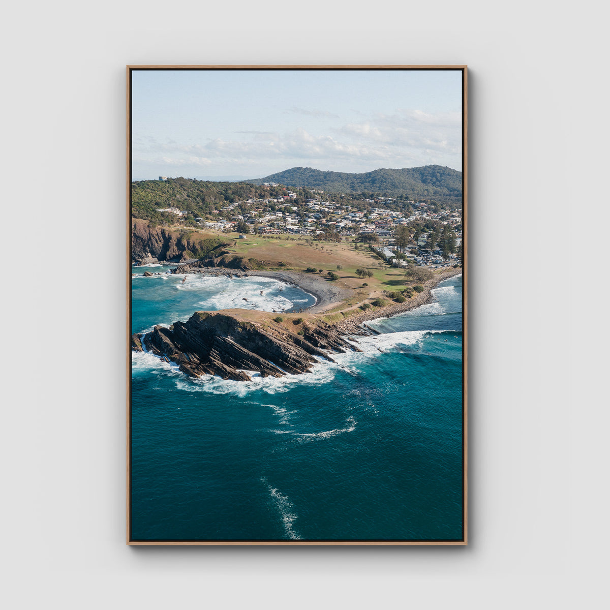 Crescent Head Headland ii - Art Print - Float Frame Canvas - Raw Oak - Portrait