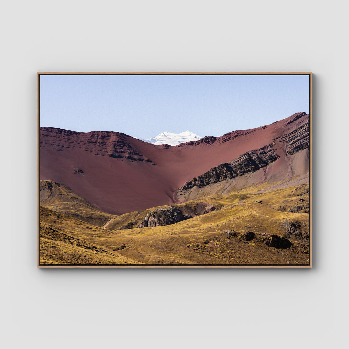 Red Mountains & Snow Caps - Peru - Fine Art Print - Float Frame Canvas - Raw Oak - Landscape