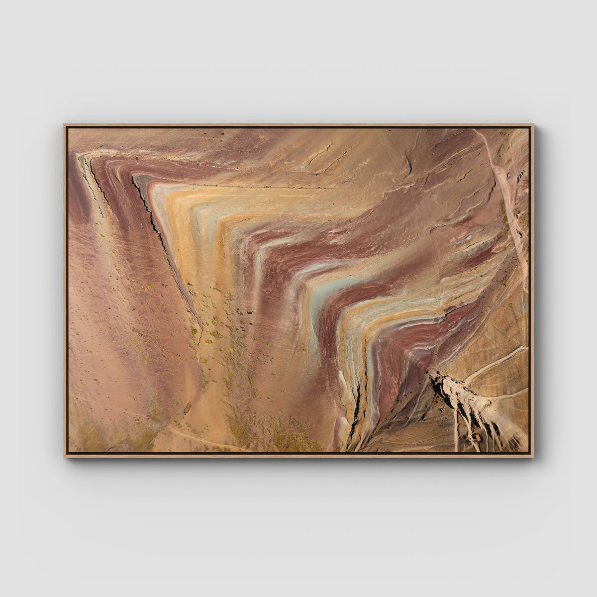 Rainbow Mountain Aerial Top Down - Peru - Fine Art Print - Float Frame Canvas - Raw Oak - Landscape