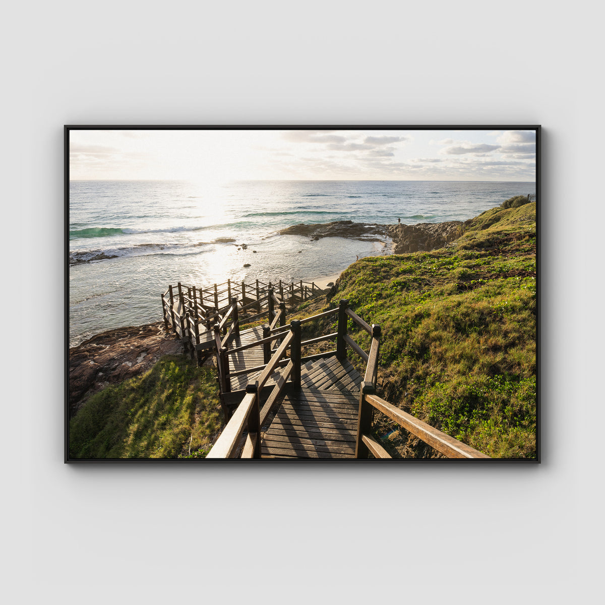 Champagne Pools Stairs - Fraser Island - Art Print - Float Frame Canvas - Black - Landscape