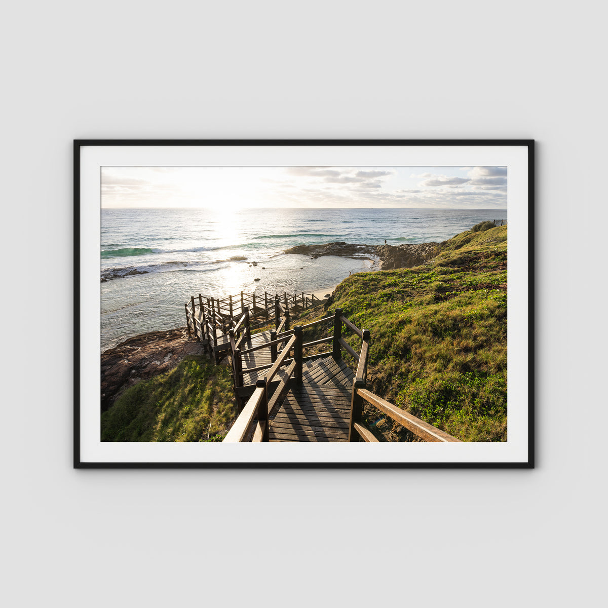 Champagne Pools Stairs - Fraser Island - Art Print - Traditional Frame - Black - Landscape