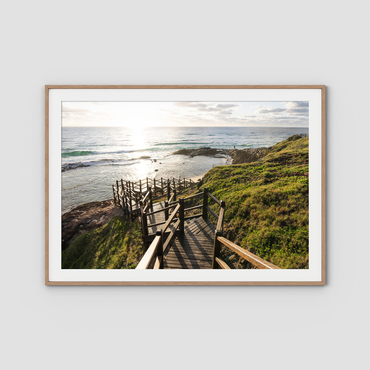 Champagne Pools Stairs - Fraser Island - Art Print - Traditional Frame - Raw Oak - Landscape