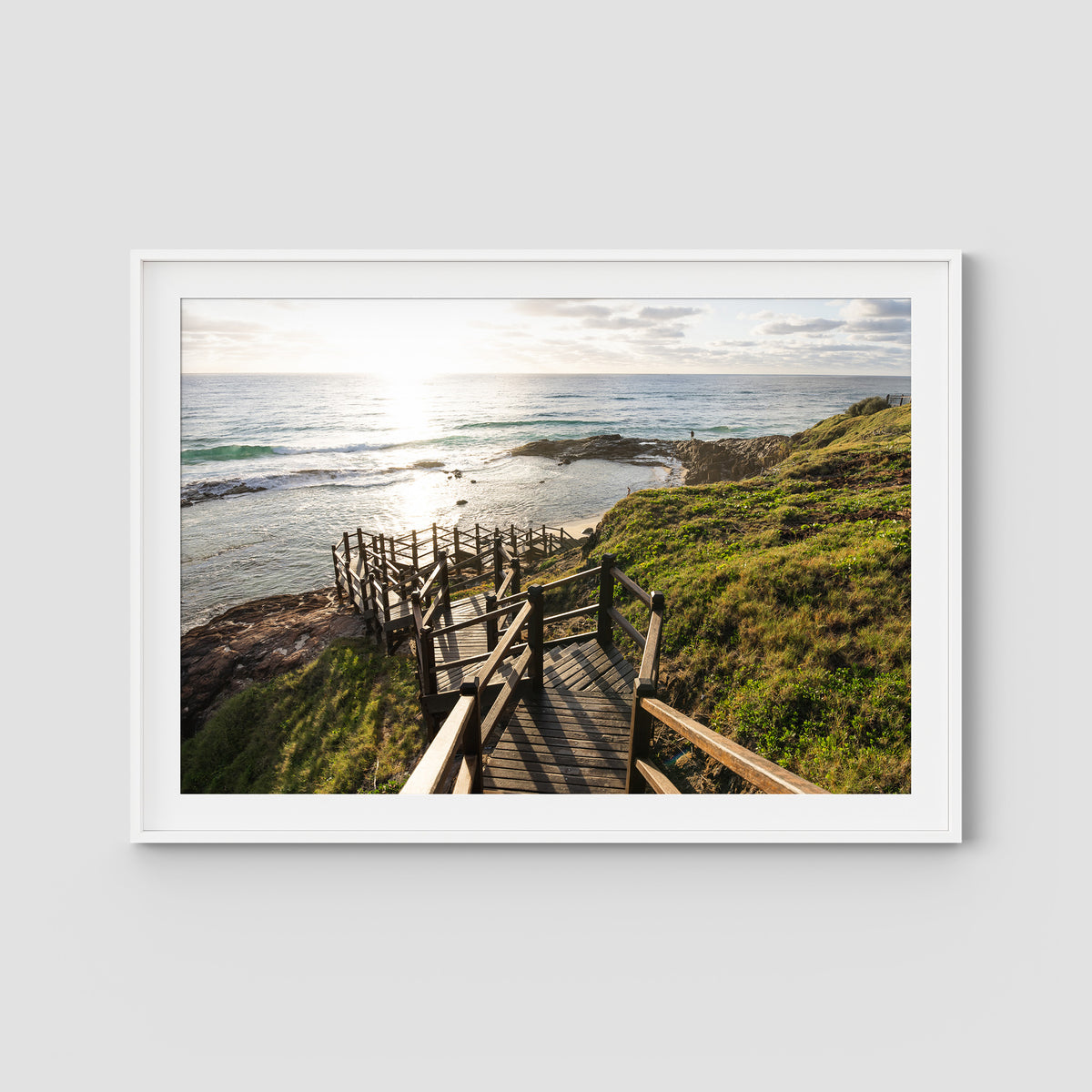 Champagne Pools Stairs - Fraser Island - Art Print - Traditional Frame - White - Landscape