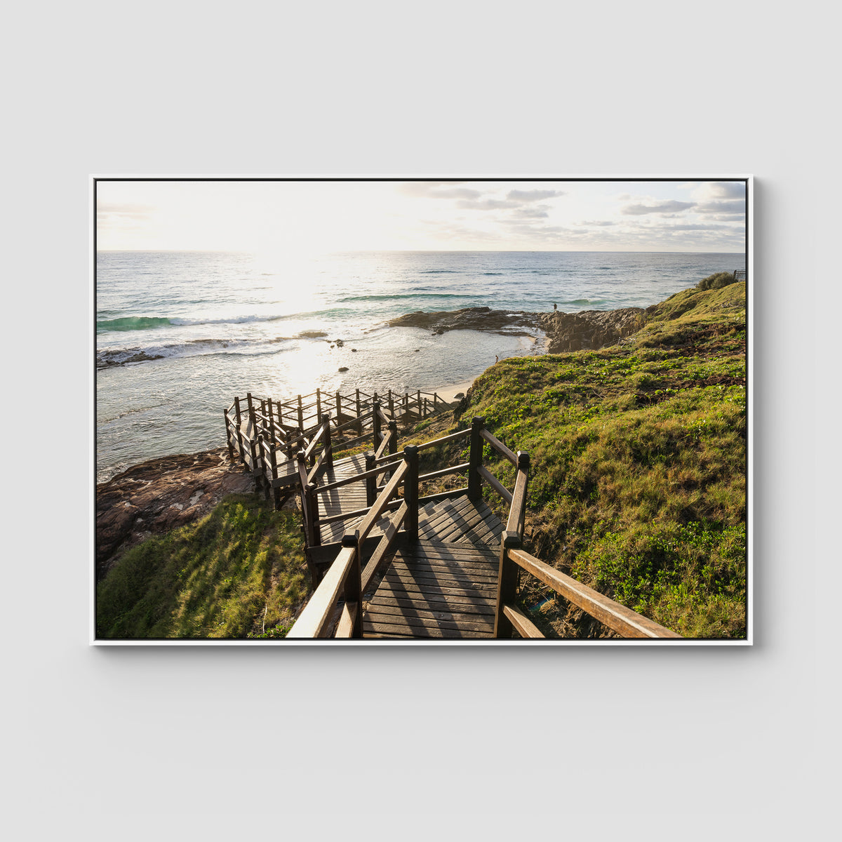 Champagne Pools Stairs - Fraser Island - Art Print - Float Frame Canvas - White - Landscape