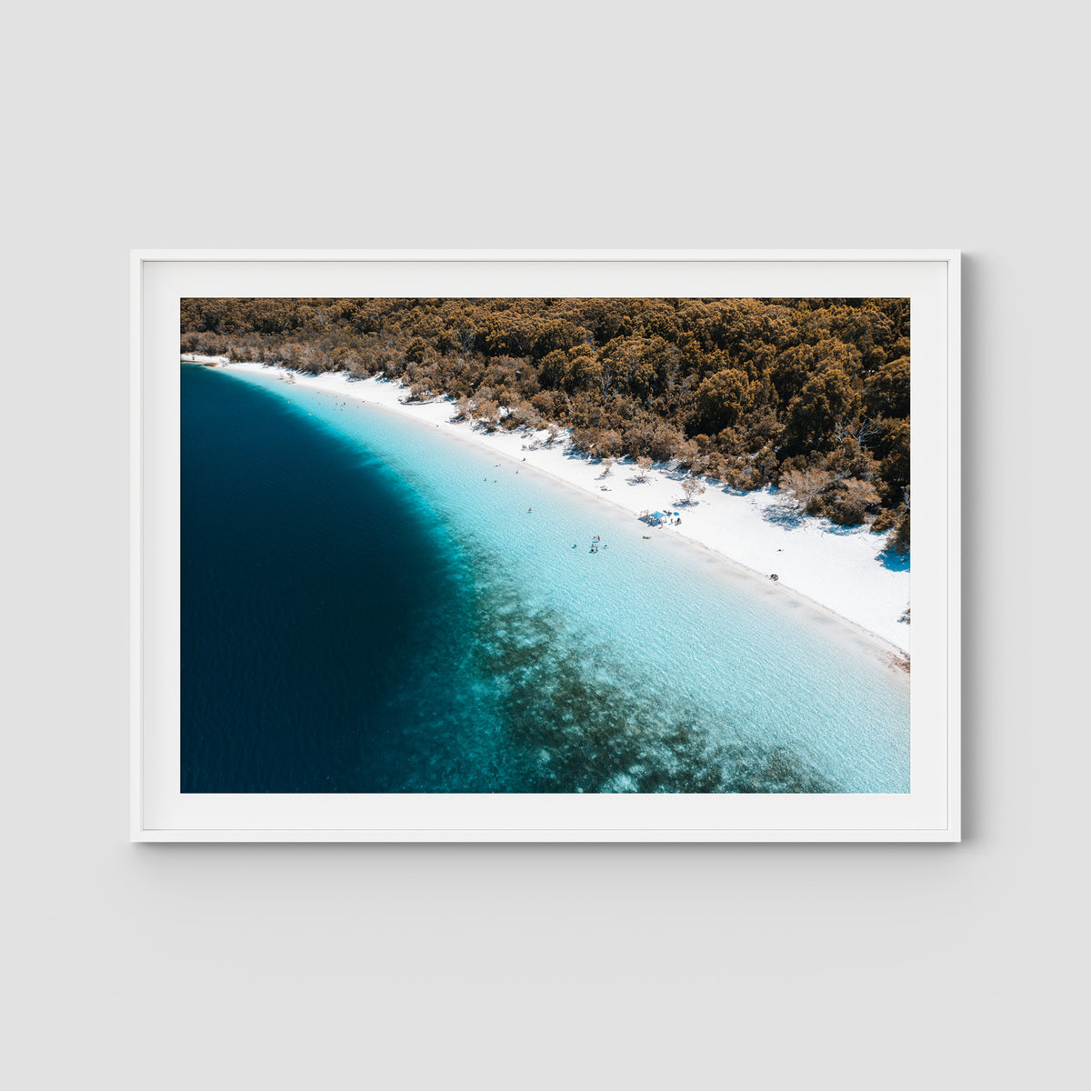 Lake McKenzie Aerial - Fraser Island - Art Print - Traditional Frame - White - Landscape