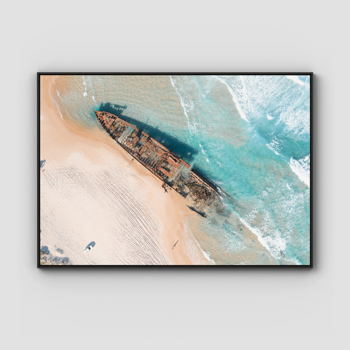 Maheno Shipwreck - Fraser Island - Art Print - Float Frame Canvas - Black - Landscape