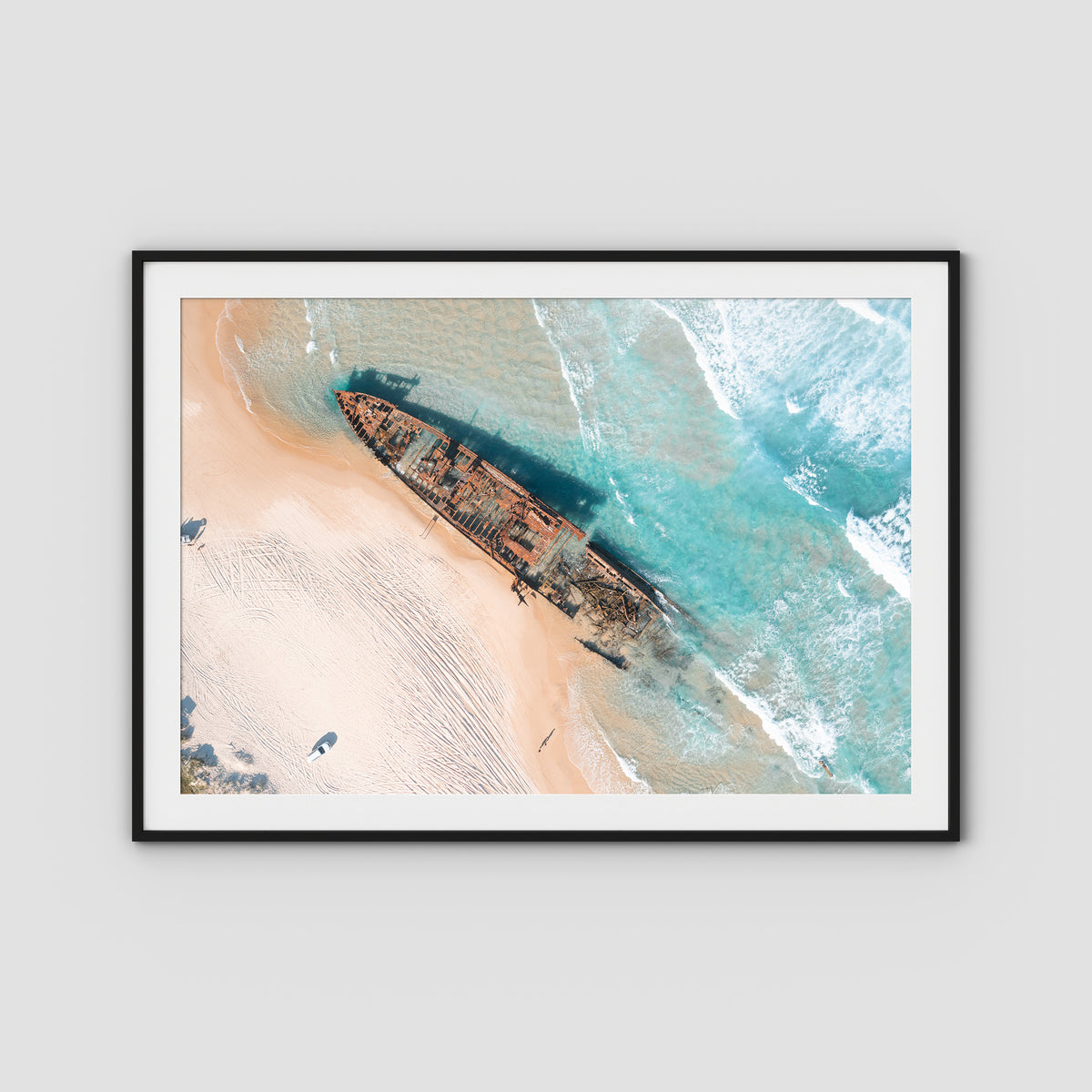 Maheno Shipwreck - Fraser Island - Art Print - Traditional Frame - Black - Landscape