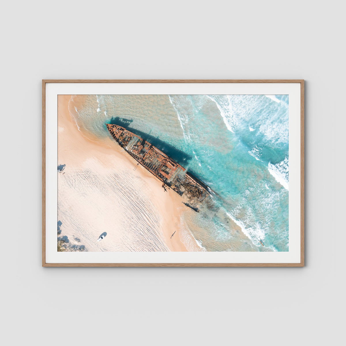 Maheno Shipwreck - Fraser Island - Art Print - Traditional Frame - Raw Oak - Landscape