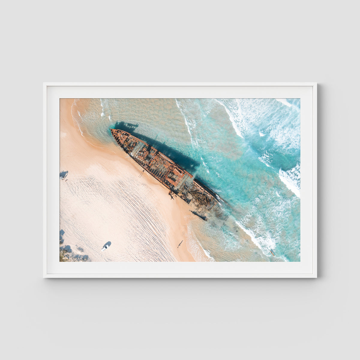 Maheno Shipwreck - Fraser Island - Art Print - Traditional Frame - White - Landscape