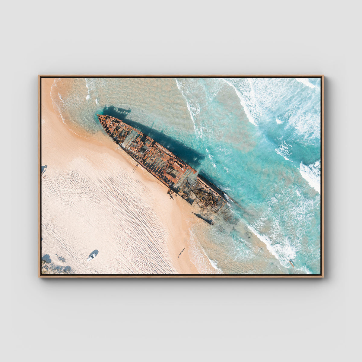 Maheno Shipwreck - Fraser Island - Art Print - Float Frame Canvas - Raw Oak - Landscape