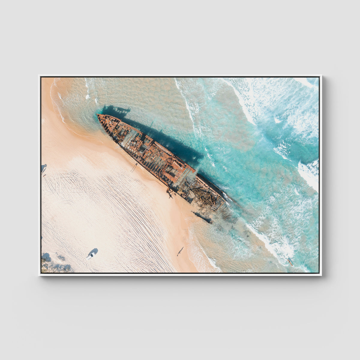 Maheno Shipwreck - Fraser Island - Art Print - Float Frame Canvas - White - Landscape