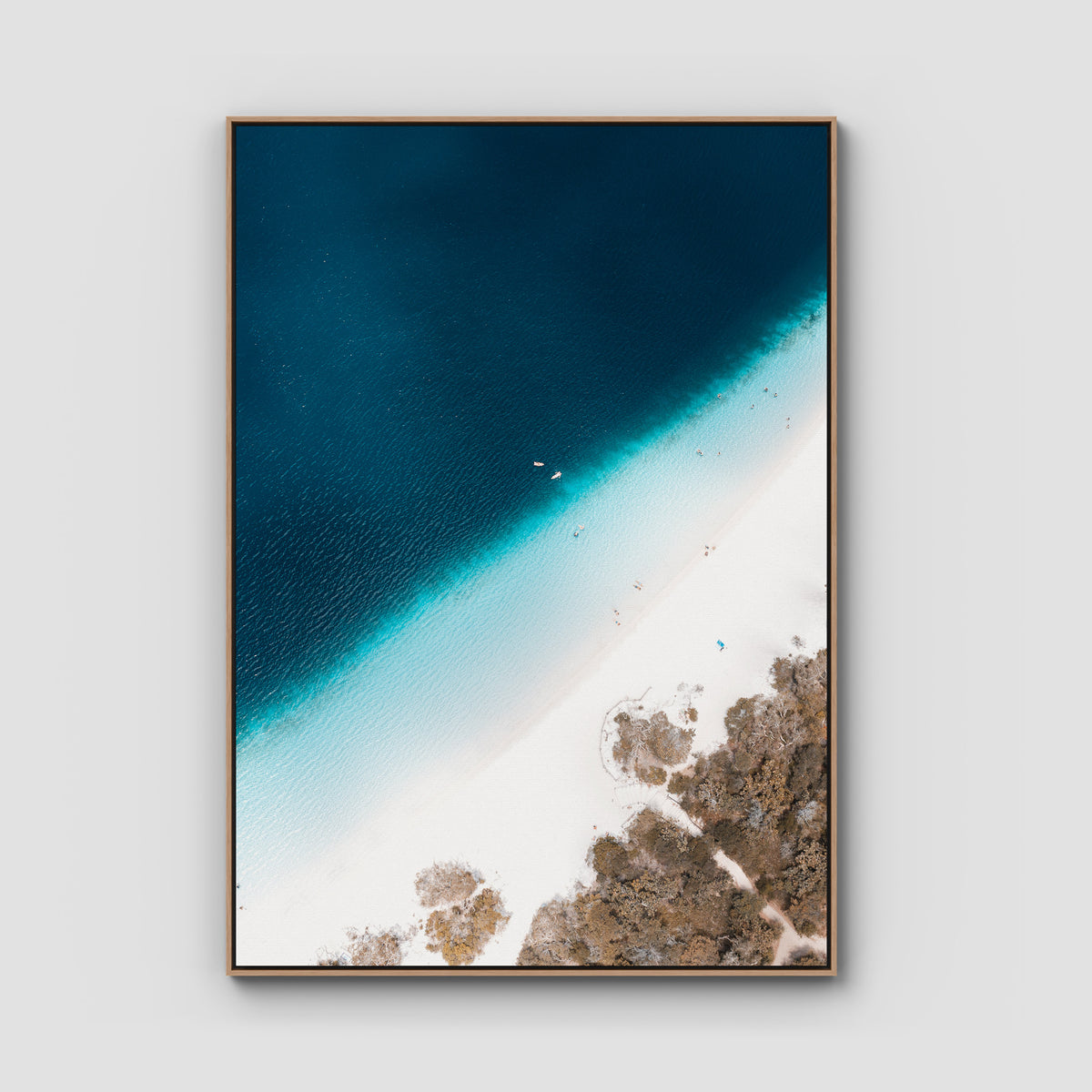 Lake McKenzie Top Down - Fraser Island - Art Print - Float Frame Canvas - Raw Oak - Portrait