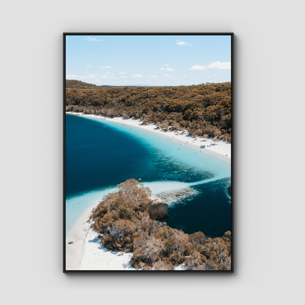 Lake McKenzie Aerial iii - Fraser Island - Art Print - Float Frame Canvas - Black - Portrait