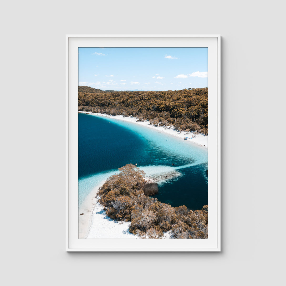 Lake McKenzie Aerial iii - Fraser Island - Art Print - Traditional Frame - White - Portrait