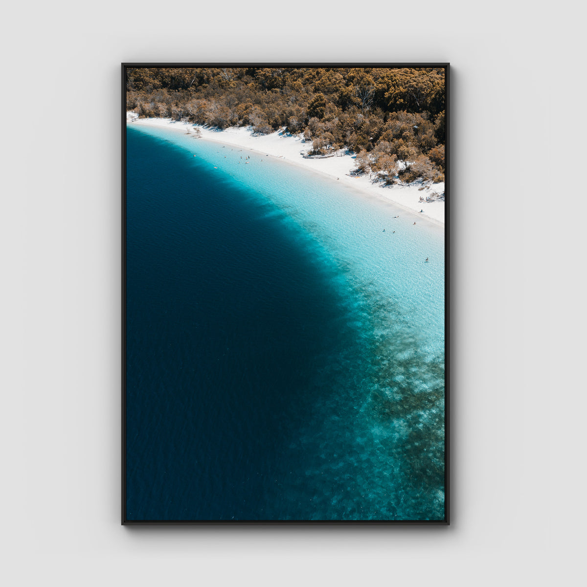 Lake McKenzie Aerial - Fraser Island - Art Print - Float Frame Canvas - Black - Portrait