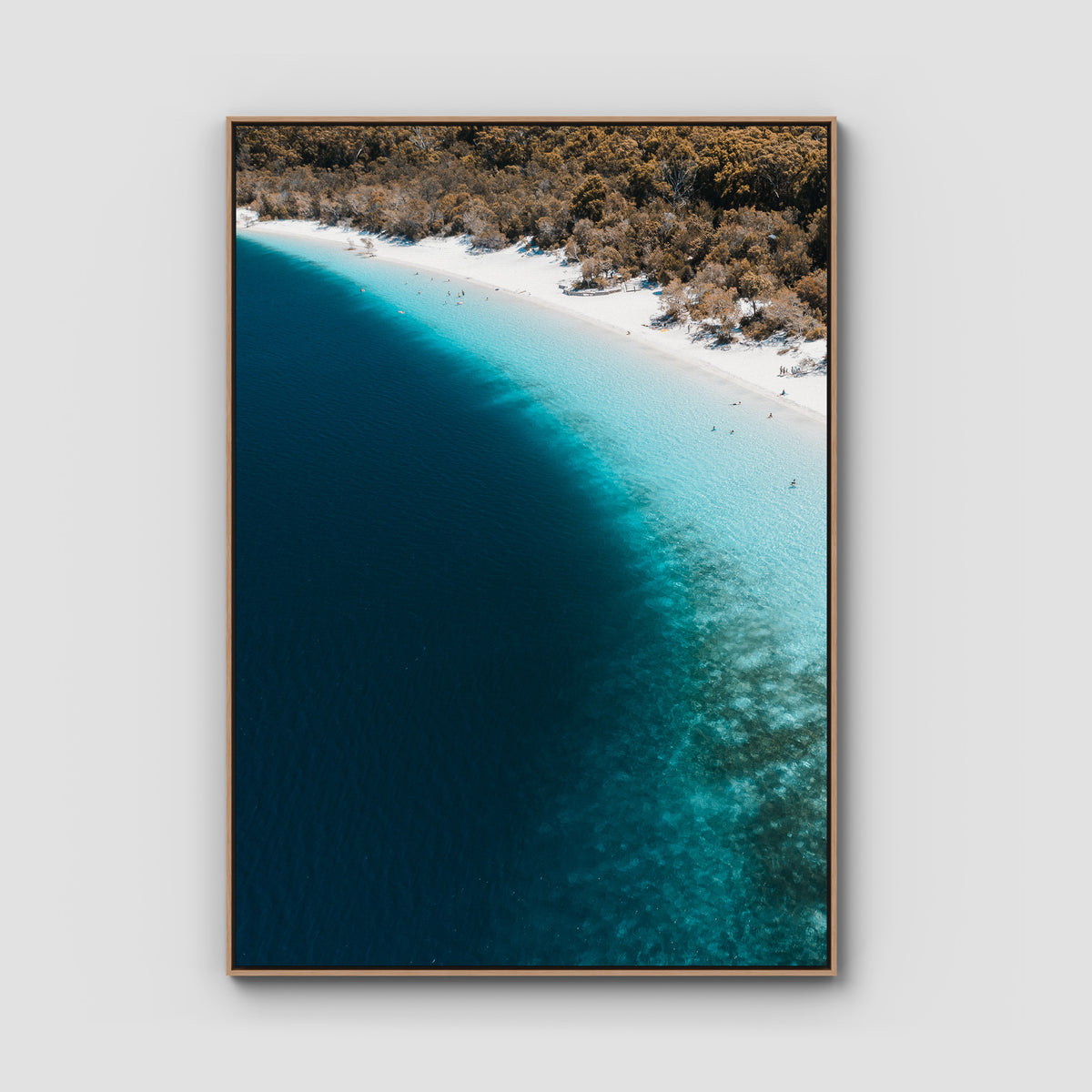 Lake McKenzie Aerial - Fraser Island - Art Print - Float Frame Canvas - Raw Oak - Portrait