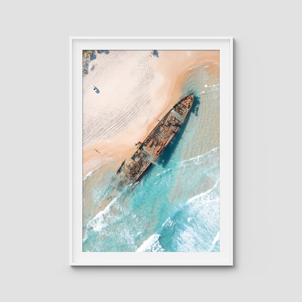 Maheno Shipwreck - Fraser Island - Art Print - Traditional Frame - White - Portrait