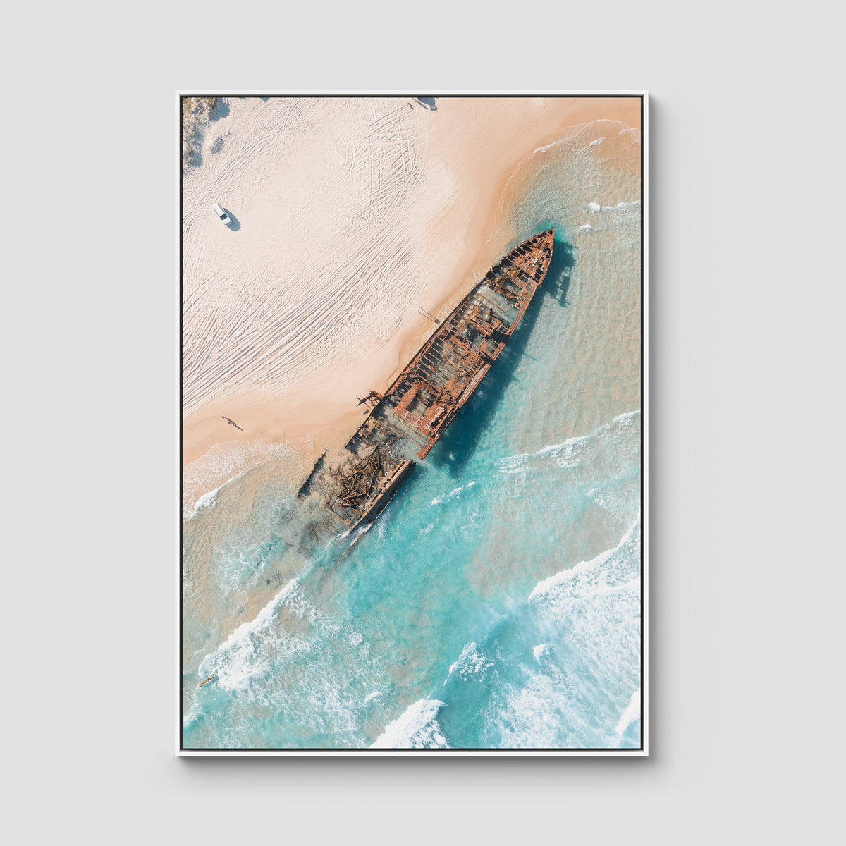 Maheno Shipwreck - Fraser Island - Art Print - Float Frame Canvas - White - Portrait